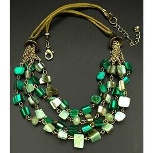 Green Mother of Pearl 4-Strand Beaded Necklace